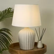 Veioza Searchlight Padstow ceramic, textil, krém, alb, E27, 60W - EU66037CR