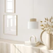 Pendul TK Lighting DUO metal, textil, alb, bej, E27 - TK-10078