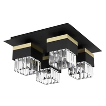 Plafoniera Eglo BARRANCAS, dulie E14, nu contine becul, IP20, baza din otel negru-auriu, abajur cristal transparent | Eglo-900302