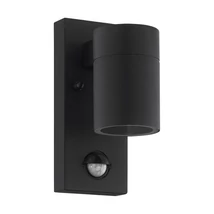 Aplica exterior cu senzor de miscare Eglo RIGA 5, dulie GU10-LED, contine becul, IP44, baza din otel zincat negru, abajur sticla transparent | Eglo-99571