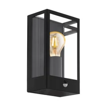 Aplica exterior Eglo ALAMONTE, dulie E27, nu contine becul, IP44, baza din otel negru, abajur sticla transparent | Eglo-99587