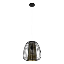 Pendul Eglo CURASAO, dulie E27, nu contine becul, IP20, baza din otel negru, abajur otel-textil negru-auriu | Eglo-99661