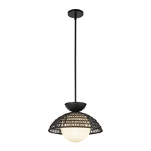 Pendul Elstead metal, rattan, sticla, negru, opal, E27 - ELS-ALM-PERTH-P-BK
