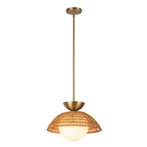 Pendul Elstead metal, rattan, sticla, auriu, opal, E27 - ELS-ALM-PERTH-P-GD