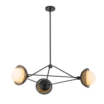 Pendul Elstead metal, rattan, sticla, negru, opal, E14 - ELS-ALM-PERTH3-BK