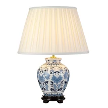 Veioza Elstead LINYI ceramica, bumbac, albastru, alb, E27 - DL-LINYI-TL