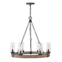 Candelabru Elstead metal, lemn, sticla, ruginiu, transparent, E14 - ELS-HK-SAWYER6-SQ