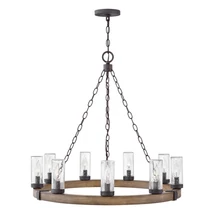 Candelabru Elstead metal, lemn, sticla, ruginiu, transparent, E14 - ELS-HK-SAWYER9-SQ