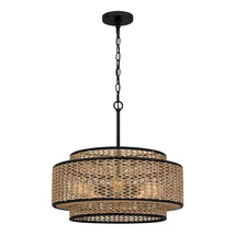 Pendul Elstead metal, franghie, negru, maro, E27 - ELS-QZ-TETON-5P-MBK