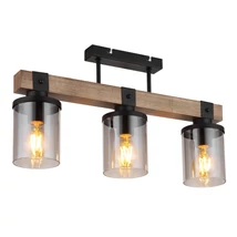 Plafoniera Globo LILA metal, lemn, sticla, negru, maro, fumuriu, E27 - 15555-3D