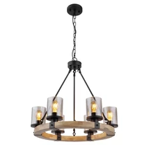Pendul Globo LILA metal, lemn, sticla, negru, maro, fumuriu, E27 - 15555-6H
