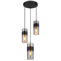 Pendul Globo SCARFINA metal, sticla, negru, fumuriu, E27 - 15718-3