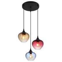 Pendul Globo SANDER metal, sticla, negru, albastru, rosu, chihlimbar, E27 - 15748-3HR