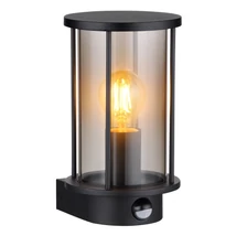 Aplica de perete exterioara cu senzor de miscare Globo GRACEY metal, sticla, negru, fumuriu, E27, IP54 - 31360S