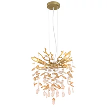 Pendul Globo QUEENA metal, sticla cristal, auriu, chihlimbar, transparent, E14 - 64138HG