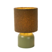 Veioza Lucide WOOLLY metal verde, maro, abajur bumbac, E14 - 10516/01/33