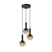 Pendul Lucide MARIUS metal, sticla, negru, fumuriu, E27 - 45402/13/30
