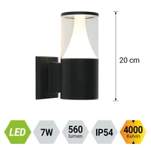 Aplica de perete exterioara Prezent SERA metal, plastic, negru, LED, 7W, 560lm, 4000K, IP54 - 12103