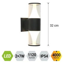 Aplica de perete exterioara Prezent SERA metal, plastic, negru, LED, 2x7W, 1120lm, 4000K, IP54 - 12104