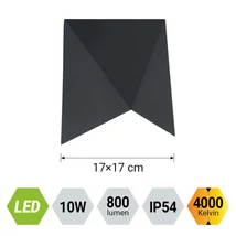 Aplica de perete exterioara Prezent TAIFU metal, plastic, negru, LED, 10W, 800lm, 4000K, IP54 - 12108