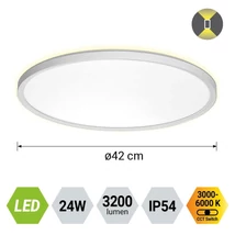 Plafoniera pentru baie Prezent CORDIA plastic, alb,  LED, 24W, 3000K-6000k, 3200Lm, IP54 - 27308