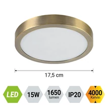 Plafoniera Prezent LENYS metal, plastic, alama, alb, LED, 15W, 4000K, 1650 Lm, IP20 - 49059