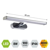 Aplica de perete pentru baie Prezent FONTEA plastic, crom, alb, LED, 4000K, 8W, 900lm, IP44 - 70221