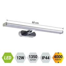 Aplica de perete pentru baie Prezent FONTEA plastic, crom, alb, LED, 4000K, 12W, 1350lm, IP44 - 70222