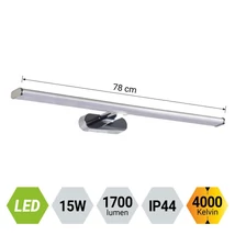 Aplica de perete pentru baie Prezent FONTEA plastic, crom, alb, LED, 4000K, 15W, 1700lm, IP44 - 70223