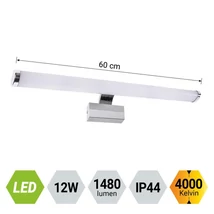 Aplica de perete pentru baie Prezent SOLANA metal, plastic, crom, alb, LED, 4000K, 12W, 1480lm, IP44 - 70225