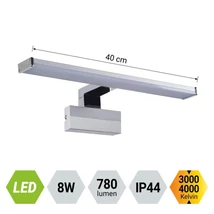 Aplica de perete pentru baie Prezent TREMOLO PLUS metal, plastic, crom, alb, LED, 3000K - 4000K, 8W, 780lm, IP44 - 70226