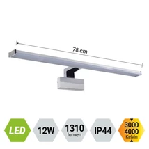 Aplica de perete pentru baie Prezent TREMOLO PLUS metal, plastic, crom, alb, LED, 3000K - 4000K, 12W, 1310lm, IP44 - 70228