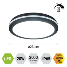 Plafoniera exterioara Prezent FAMO plastic, negru, LED, 20W, 2000lm, 3000K-6000K, IP65 - 70334