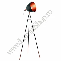 Lampadar cu intrerupator pe fir Eglo CHESTER, dulie E27, nu contine becul, IP20, baza din otel negru-cupru | Eglo-49386