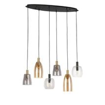 Pendul Searchlight DIVINE metal, sticla, negru, multicolor, E14 - 36463-6BK