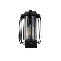 Aplica de prete exterioara cu senzor de miscare Searchlight REED metal, plastic, negru, transparent, E27, IP44 - 44610BK-PIR