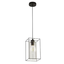 Pendul Searchlight INGOT metal, sticla, negru, transparent, E27 - 60124-1BK