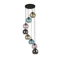 Pendul Searchlight MARDI GRAS II metal, sticla, negru, multicolor, E27 - 94008-8BK