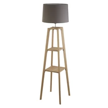 Lampadar Searchlight SHELF lemn, tesatura, maro, gri, E27 - EU60075