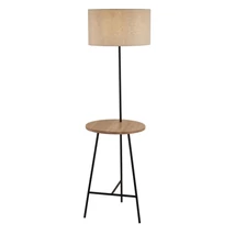 Lampadar Searchlight WASHINGTON metal, lemn, tesatura, negru, maro, alb, E27 - EU60181