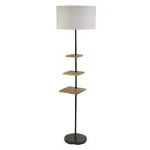Lampadar Searchlight NORFOLK metal, lemn, tesatura, negru, maro, gri, E27 - EU60301