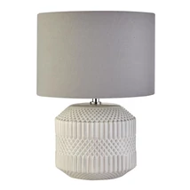 Veioza Searchlight MARQUIS ceramica, tesatura, alb, gri, E14 - EU60796WH