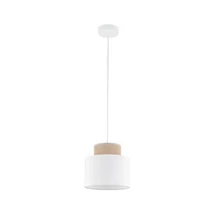 Pendul TK Lighting DUO metal, textil, alb, bej, E27 - TK-10078