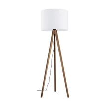 Lampadar TK Lighting GRAND metal, lemn, textil, maro, alb, E27 - TK-16003
