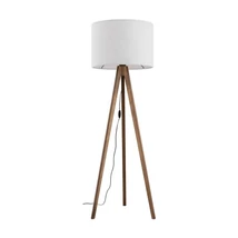 Lampadar TK Lighting GRAND metal, lemn, textil, maro, gri, E27 - TK-16004