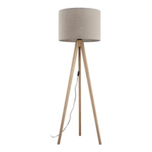 Lampadar TK Lighting GRAND metal, lemn, textil, maro, bej, E27 - TK-16021