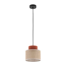 Pendul TK Lighting DUO metal, textil, caramiziu, natur, E27 - TK-2785