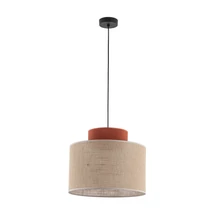 Pendul TK Lighting DUO metal, textil, caramiziu, natur, E27 - TK-3139
