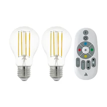 Set becuri dimabil Eglo E27-LED 2x 6W 4000K 806lm 320° baza din plastic alb, abajur sticla transparent | 12255