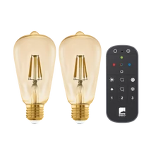 Set becuri dimabil Eglo E27-LED 2x 4,9W 2200K 500lm 320° baza din plastic alb, abajur sticla chihlimbar | 12256